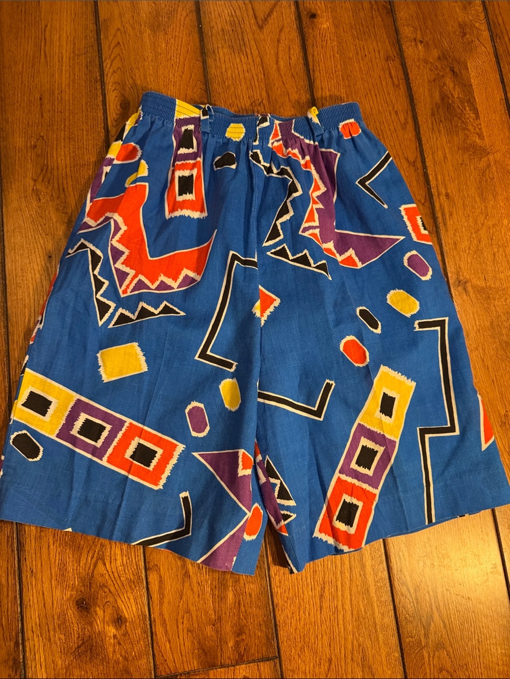 Avanti Blue Geometric Print Kids Shorts with Yellow, Red, Purple Accents
